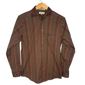 Faconnable button down Dress Shirt Brown Pink Vertical Stripes Mens size small